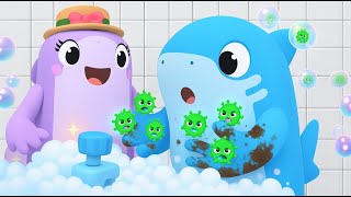LAVE AS MÃOS na escola, Baby Shark! - Hábitos Saudáveis para Crianças | Shark Academy