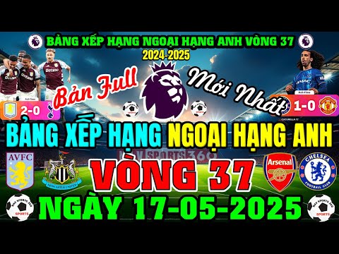 BẢNG XẾP HẠNG NGOẠI HẠNG ANH 2024/25 MỚI NHẤT VÒNG 37 | NGÀY 17/5/2025, MC MẤT TOP 5 (BẢN FULL NHẤT)
