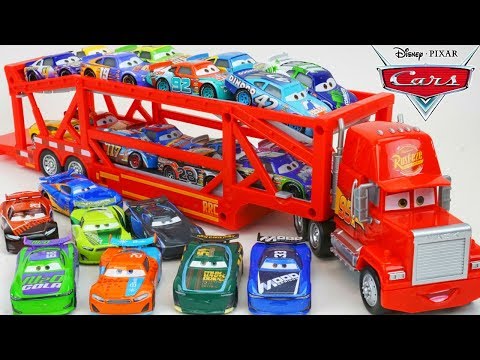 Disney Cars Mack Hauler Launching Trailer with Next Gens and Veteran Piston Cup Racers