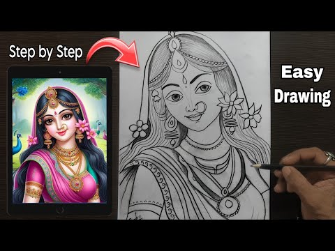 Radha drawing Tutorial | Beautiful Radha Rani Pencil Sketch | Step by Step Drawing / Radha drawing