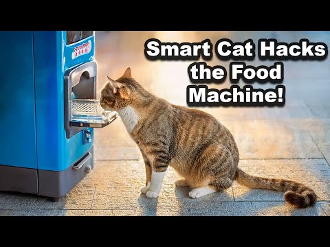 A stray cat uses the vending machine that feeds street animals ( Funny Cats, Cat Videos )