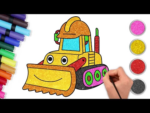 🌈How To Draw A Bulldozer🚜| Drawing & Glitter Painting For Kids | HooplaKidz How To