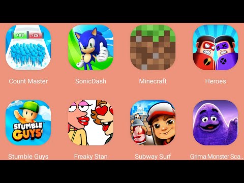 Grimace Monster Scary Survival,Subway Surf,Stumble Guys,Count Master 3D,Minecraft,Heroes,Freaky Stan