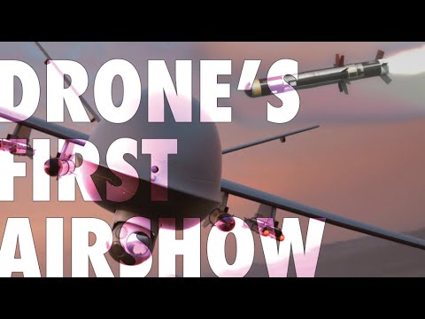 Grey Eagle Drone in background, with First Airshow text