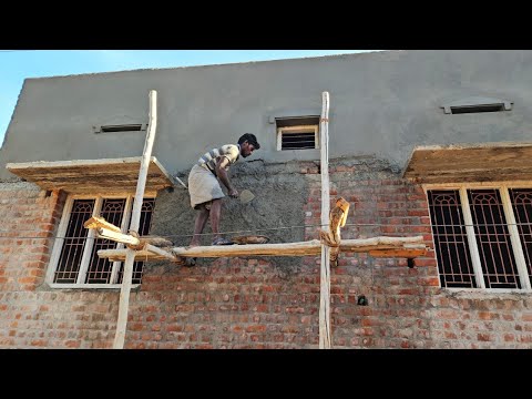 Plastering Techniques_Building Lintel Level Outside Brickwall Plastering with Cement|Wall Plastering