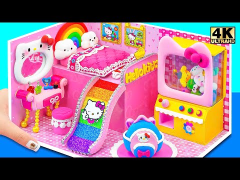 Make Cutest Hello Kitty Bedroom with Claw Machine, Rainbow Slide from Clay ❤️ DIY Miniature House