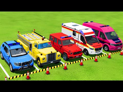 POLICE CARS, AMBULANCE, FIRE DEPARTMENT VEHICLES TRANSPORTING WITH MAN TRUCKS ! Farming Simulator 22