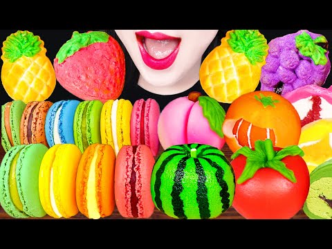 ASMR Fruit Mochi Macaron Rice Cake 마카롱 과일 화과자 모찌 떡 먹방 Mukbang, Eating