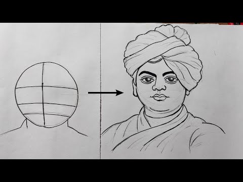 how to draw swami vivekananda  face easy line drawing step by step for beginners,vivekananada drawin