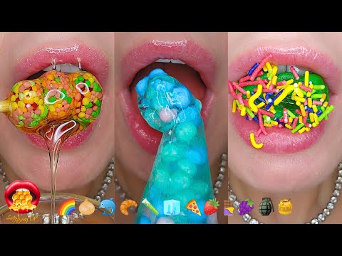 Emoji Food Challenge Satisfying ASMR Eating NERDS FROZEN HONEY SPRINKLES 먹방