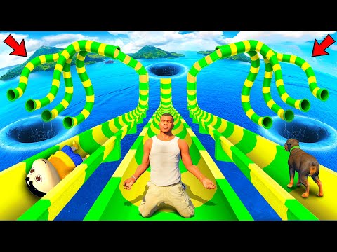 SHINCHAN AND FRANKLIN FOUND A MULTIPLE LADDER WATER SLIDES ON HIS ROOF IN GTA 5