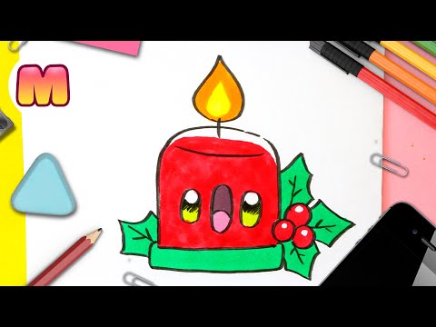 COMO DIBUJAR UNA VELA DE NAVIDAD KAWAII - dibujos de navidad faciles - Aprende a dibujar kawaii