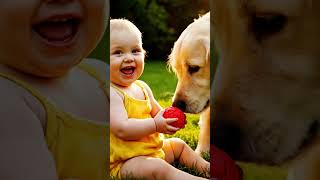 The moment they became best friends. Watch for the hug! ❤️🐶👶#cute #baby #short