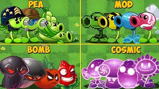 4 Team PEA x MOD x BOMB x COSMIC Plants - Who Will Win? - PVz 2 Team Plant vs team Plant