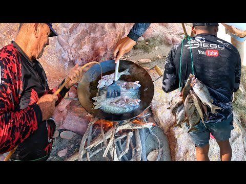 PESCARIA RAIZ NA VARINHA DE BAMBÚ E PEIXE FRITO NO TACHO - PESCAR E COMER ( CATCH AND COOK)