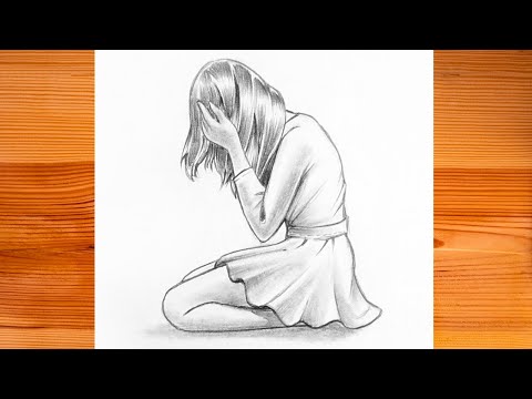 Sad girl pencil drawing | How to draw crying girl for beginners