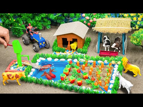 Diy Diorama making mini chaff cutter machine for farm animals | Build a fence around the farm