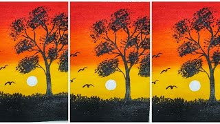 Sunset Painting | Sunset Painting for Beginners |  Acrylic Painting |  Tree Painting #drawing
