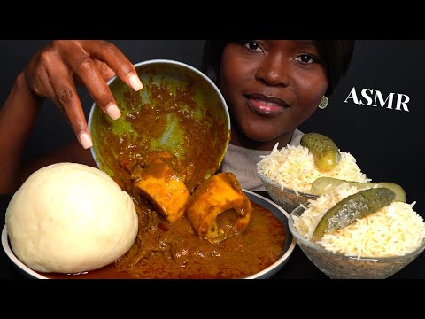 ASMR FUFU, RICE & PALMNUT SOUP MUKBANG |banga soup| (NO Talking) |Eating Sounds| Vikky ASMR