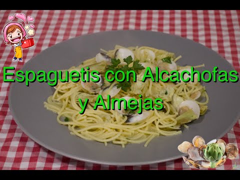 Receta de temporada, alcachofas con espaguetis y almejas, un plato muy completo😋😋😋😋