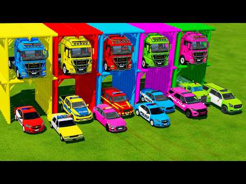 TRANSPORTING ALL POLICE CARS and AMBULANCE EMERGENCY VEHICLES WITH MERCEDES POLICE TRUCKS ! FS22
