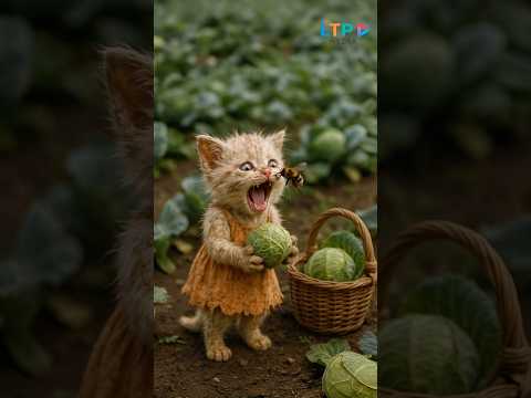 Cat harvests cabbage flowers and gets stung by a bee#shorts #viral #viralvideo #shortvideo #poorcat