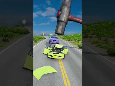 Tiny to bigger car vs Giant hammer #beamngdrive #shorts #automobile