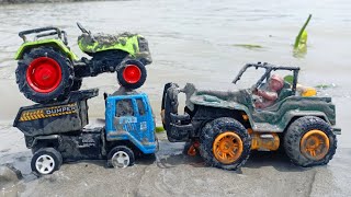 Jump River Mahindra Tractor | Tipper Truck | Mahindra Thar Sand Cleaning | Tractor | Truck | Toy car