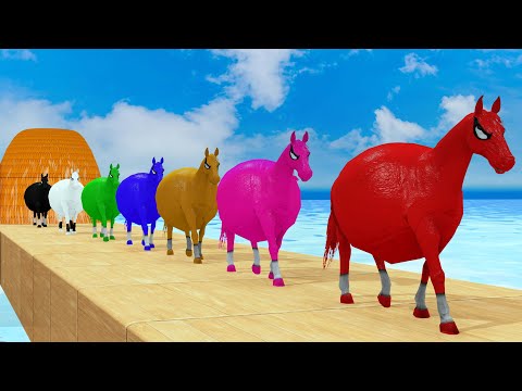 Red HORSE SPIDERMAN Crossing On RAINBOW FOUNTAIN Bridge With Horse Superheroes Rescue Animals Game