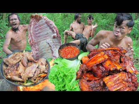 Primitive Cooking: Pork Ribs in the Wild! 🍖🌴