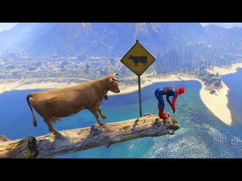 GTA 5 Funny Ragdolls SPIDERMAN Vs COW EPIC (Euphoria Physics, Ragdolls, Fails, Funny Moments)
