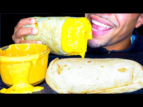 GIANT BURRITO ASMR CHEESE SAUCE BIG BITES EATING CHALLENGE JERRY MOUTH SOUNDS YUM YUM