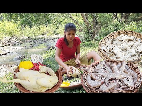 Yummy Shrimp salad cooking tasty, Chicken spicy frying with vegetable So delicious food, Top 5 video