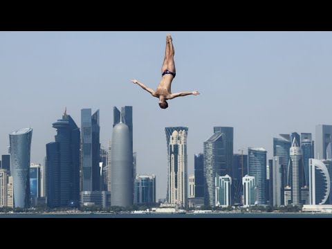 Aidan Heslop winning 🥇 over the Doha skyline | High Diving at the World Championships 2024 💧