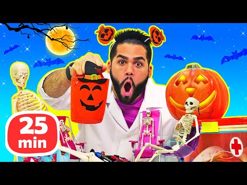 Esqueleto humano e a Fantasia de Halloween! Vídeo infantil