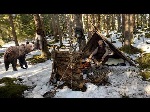 Bushcraft Winter Camping, Sleeping in the Snow, Lavvu Tent, Wilderness Snow Camping, Cooking