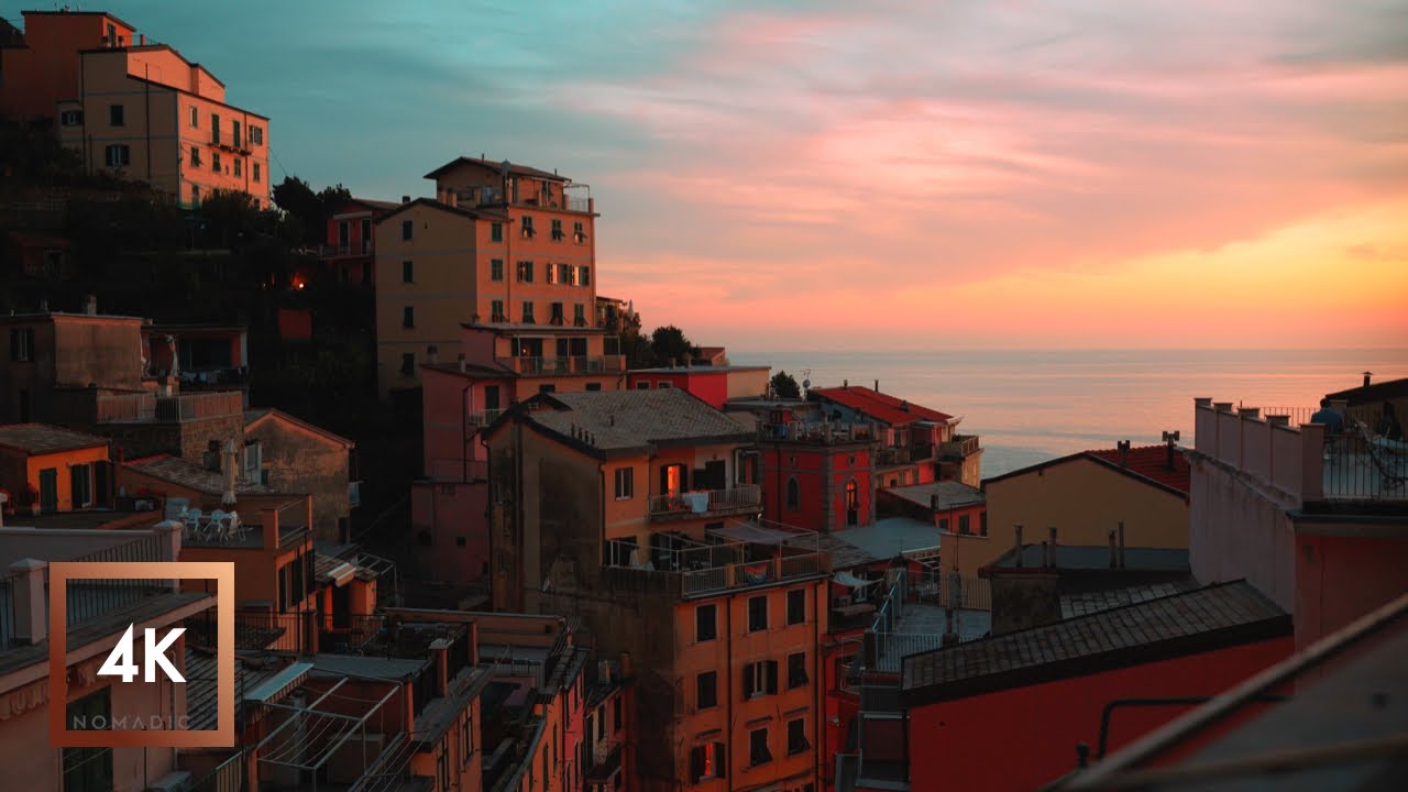 Riomaggiore, Cinque Terre, Italy Sunset Ambience Cityscape 4K 3 Hours