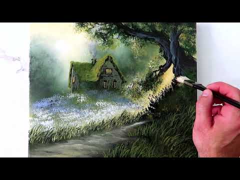 Flower Path to Cabin: Step-by-Step Acrylic Painting Technique | Easy for Beginners