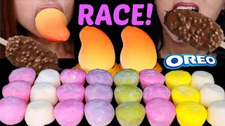 ASMR RAINBOW MOCHI ICE CREAM RACE! Viral mango fruit ice cream *soft and sticky* 먹방