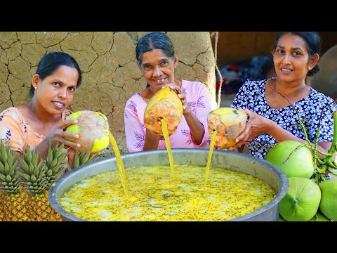 Tender Coconut + Pineapple Sarbath recipe making in Village | Natural and Heathy Summer Drink