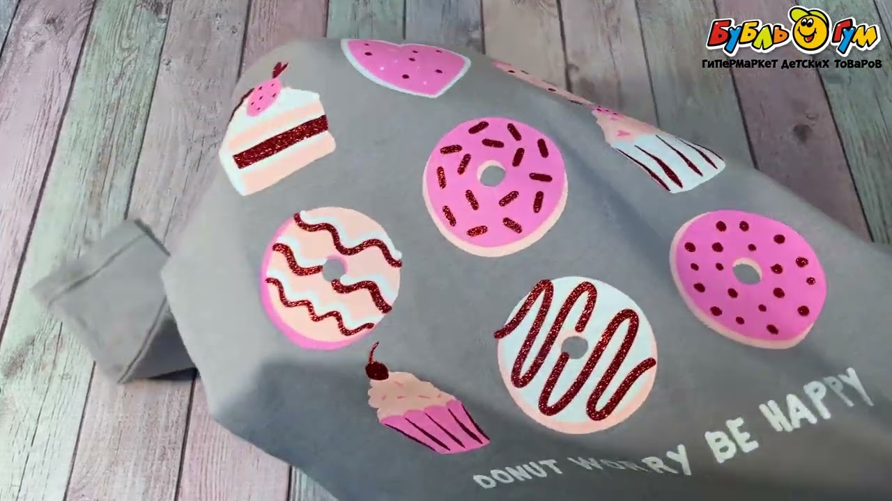 Лонгслив Lanson Kids с изображением сладостей и надписью серый - видео Лонгслив Lanson Kids с изображением сладостей и надписью серый - видео