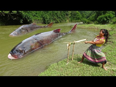 Full Video: Smart Girl's Unique Fishing Catch Giant Fish | 135 Days Living Off Grid