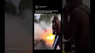The guy's burnout was so insane that the asphalt actually caught fire