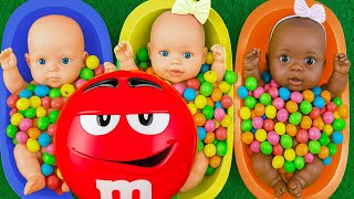 3 Minutes Satisfying Video | Mixing Funny Candy ASMR & Make Up in 3 Bathtubs with Magic M&M's Slime