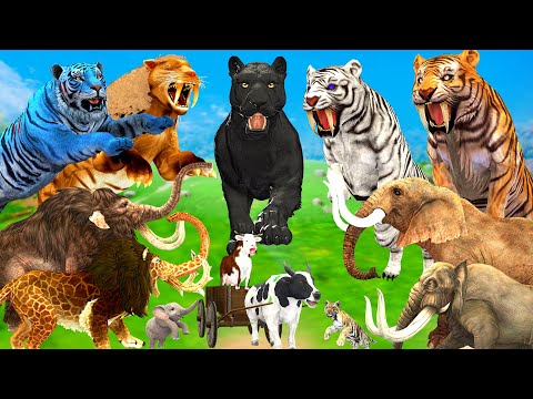 10 Mammoth Elephant Cow vs 10 Zombie Tiger Black Panther Lion Attack Baby Elephant Fight Cartoon