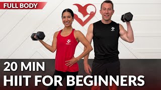 20 Min Beginner HIIT Workout for Women & Men for Fat Loss - Dumbbell Standing No Jumping No Repeat