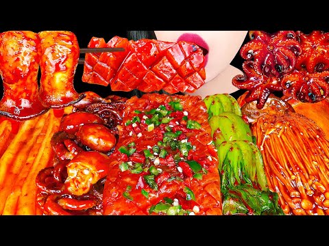 ASMR SPICY SEAFOOD *MARA SALMON, OCTOPUS, ENOKI MUSHROOM 매콤한 해물찜, 마라 연어 먹방 EATING SOUNDS MUKBANG 먹방