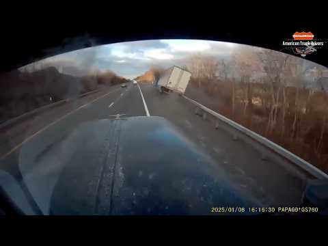 Passenger Grabs Wheel Sends Car Toward Semi | Truck Overturns Off Road | Truck Pushes Car on Highway