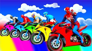 الأبطال الخارقين على القضبان دوامة قمع جسر 🏍️🐱‍SPIDER MAN!on Motorcycle in Spiral Bridge Stunt Rid