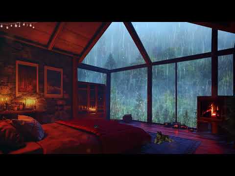 Rain Sounds For Sleeping - Soft Rain & Thunderstorm Sounds with Fireplace - Classic Room Ambience